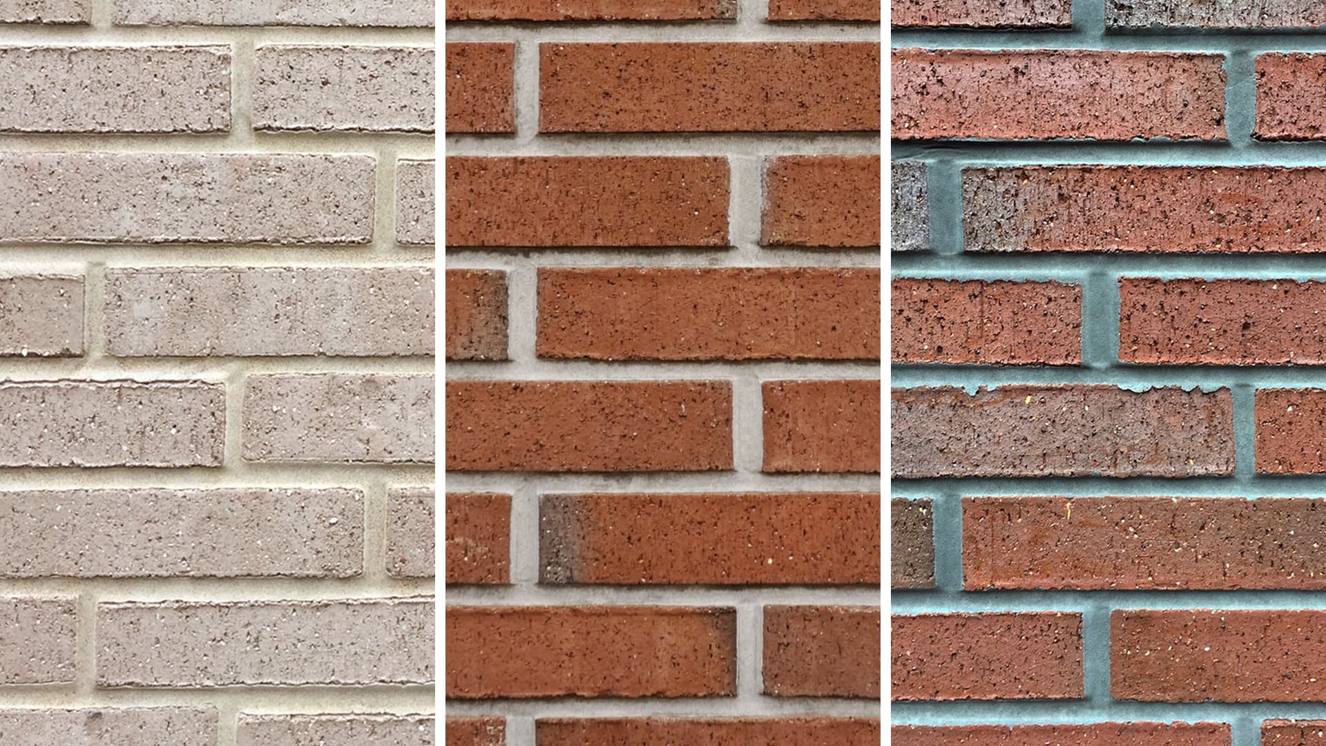 Wienerbergerin tiililaatat vasemmalta oikealle: Kare Pellava, Kare R-punainen ja Kare Ruskonkirjava.