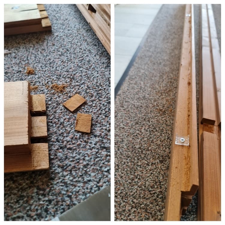 <p data-block-key="k182h">Paneeleihin ajettuihin uriin kiinnitettiin alumiiniprofiilien kiinnityskannakkeet valmiiksi.</p>