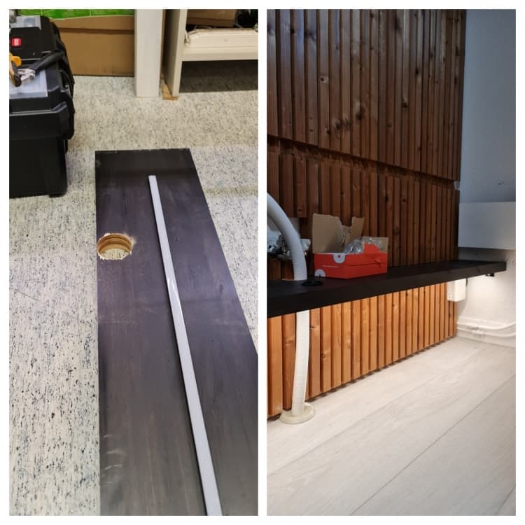 <p data-block-key="4mbjs">Tason alle asennettiin Helmeile 7,2 W/m 24V led-nauhaa 3000K lämpimän sävyisenä. Muuntajaan liitettiin myös liike- ja hämärätunnistin, jotta tämä tasovalo syttyy aina kun wc:ssä käydään.</p>