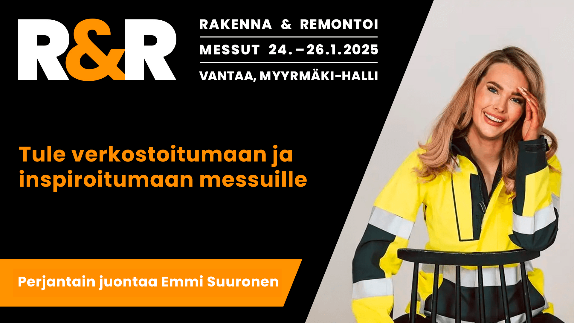 Perjantain R&R-messujen ohjelman juontajana toimii Emmi Suuronen