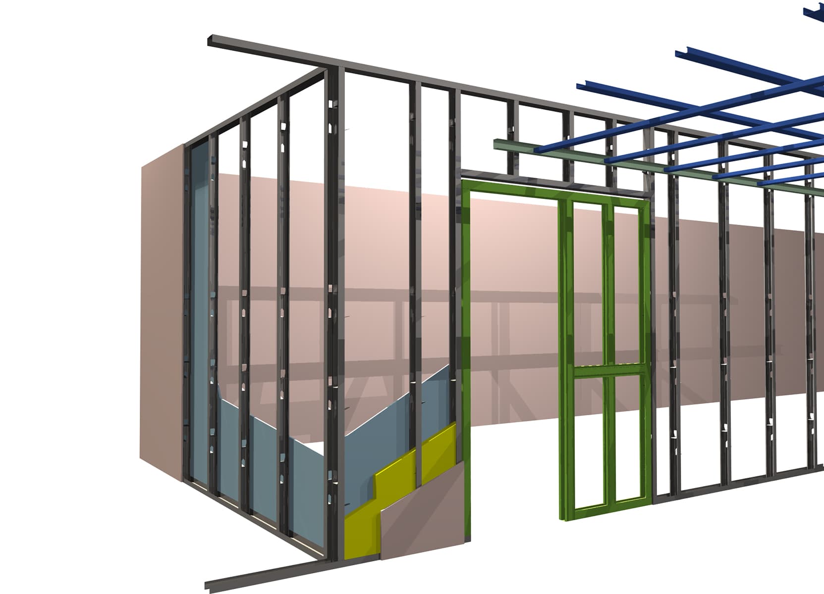 teräksestä tehtyjen väliseinien rakennekuva
