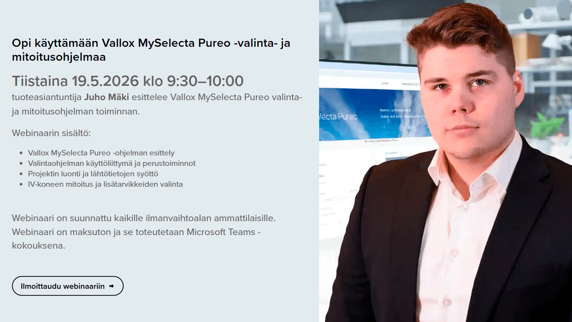 vallox webinaari POREO-valinta ja mittausohjelma 2026